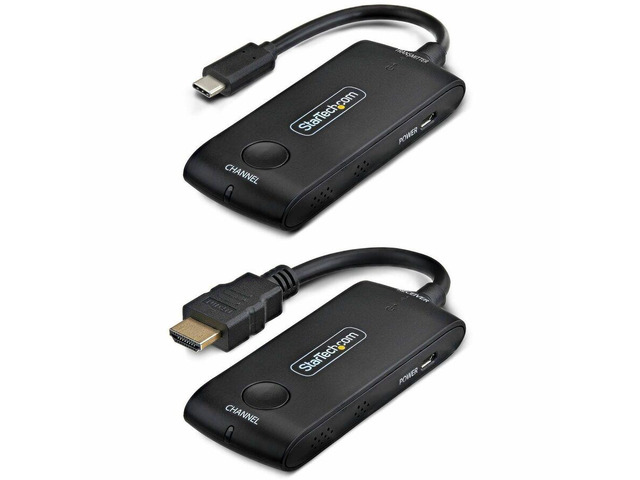 StarTech Wireless USB-C to HDMI Extender for Meeting Rooms 4K 60Hz 65ft Range USB Powered Plug-and-Play Tx and Rx Kit 4KUSBCWIRELESS65FT
