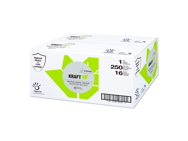 Kraft Tech Multi-Fold Paper Towel Kraft 1-Ply 9.5 x 9.25 Brown 16 Packs/Carton 410163