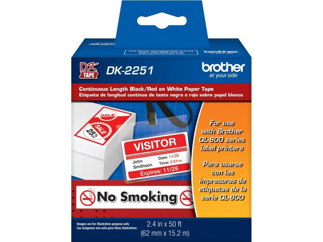BROTHER DK2251 Black/Red ON WHITE PAPER LABEL