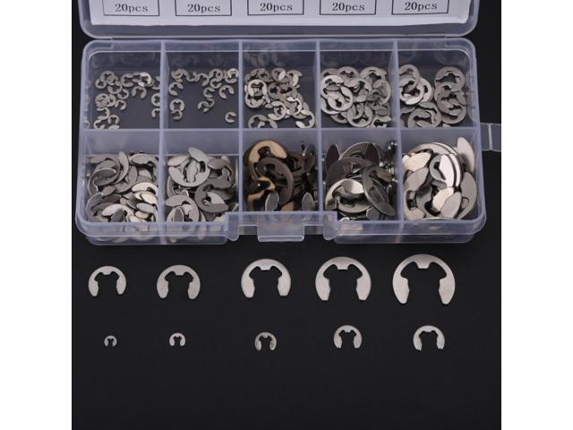 200pcs E-clips Retaining Ring Washer Stainless Steel Opening Snap Ring Washers Tools Assortment Kit Fastener Hardware 1.5mm-10mm