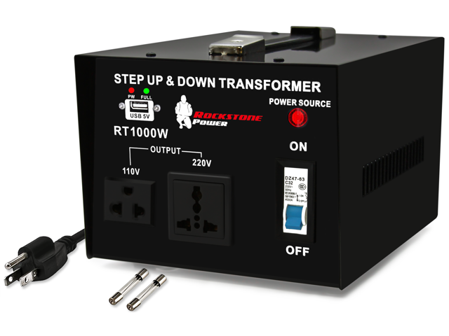 Rockstone Power 1000 Watt Voltage Converter Transformer - Heavy Duty Step Up/Down AC 110V/120V/220V/240V Power Converter - Circuit Breaker.