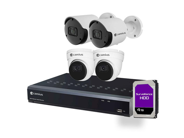 4 Camera PoE Security System 2K PoE Wired Security Cameras with 8 Channel NVR, 4TB storage (Camius)
