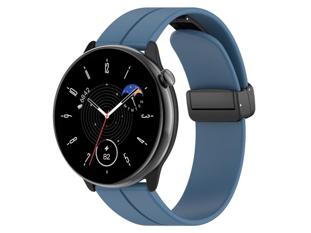 Magnetic Fold Clasp Black Buckle Silicone Watch Band For Amazfit GTR Mini (Blue)