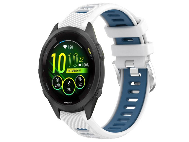 18mm Sports Two-Color Steel Buckle Silicone Watch Band For Garmin Forerunner 265S Music (White+Blue) Black