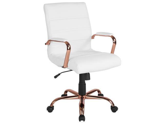 Photos - Computer Chair Flash Furniture Mid-Back White LeatherSoft Executive Swivel Office Chair with Rose Gold Fr 