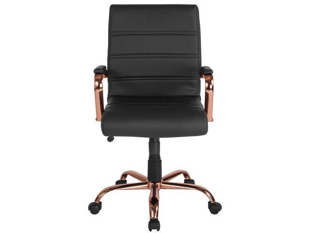 Mid-Back Black LeatherSoft Executive Swivel Office Chair with Rose Gold Frame and Arms
