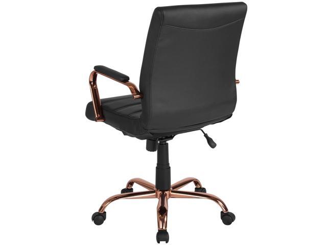 Mid-Back Black LeatherSoft Executive Swivel Office Chair with Rose Gold Frame and Arms