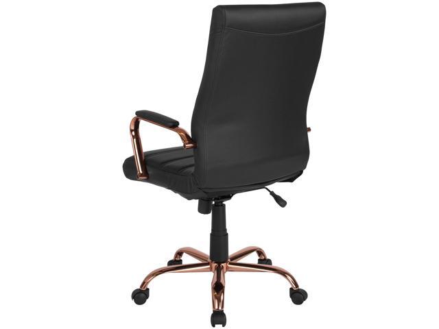 High Back Black LeatherSoft Executive Swivel Office Chair with Rose Gold Frame and Arms