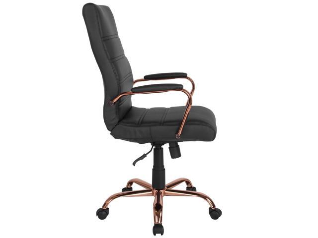 High Back Black LeatherSoft Executive Swivel Office Chair with Rose Gold Frame and Arms