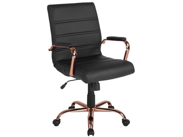 Photos - Computer Chair Flash Furniture Mid-Back Black LeatherSoft Executive Swivel Office Chair with Rose Gold Fr 