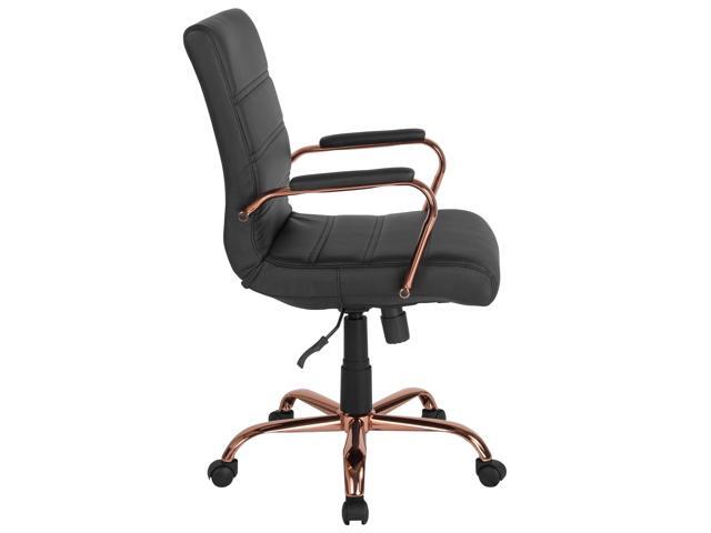 Mid-Back Black LeatherSoft Executive Swivel Office Chair with Rose Gold Frame and Arms