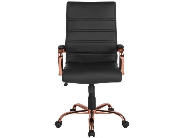 High Back Black LeatherSoft Executive Swivel Office Chair with Rose Gold Frame and Arms