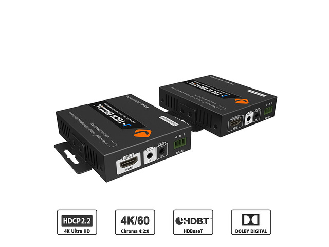 J-Tech Digital HDBaseT 4K@60HZ HDMI Extender 4K@60HZ 4:2:0, Single Cable CAT6 up to 230ft @1080P/131ft@4K, Support HDCP2.2, Deep Color, Dual IR,...