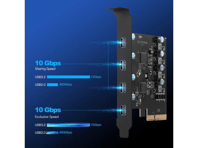 Zell Pcie Gen3 X2 Usb 3.2 / 3.1 Card Asm3142- Pci Express To 4-Port Type C Hub Internal Expansion Card Controller Adapter Pci Express Card Desktop...