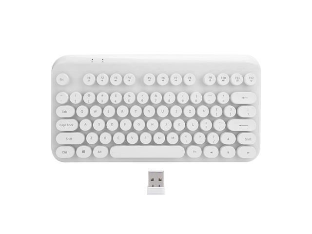 2.4G Wireless Keyboard, 75 Keys Ergonomic Keyboard, Retro Punk Typewriter-Style, Chocolate Keycaps Ultrathin Body, For Windows Xp/ 7/8 / 10 (White)