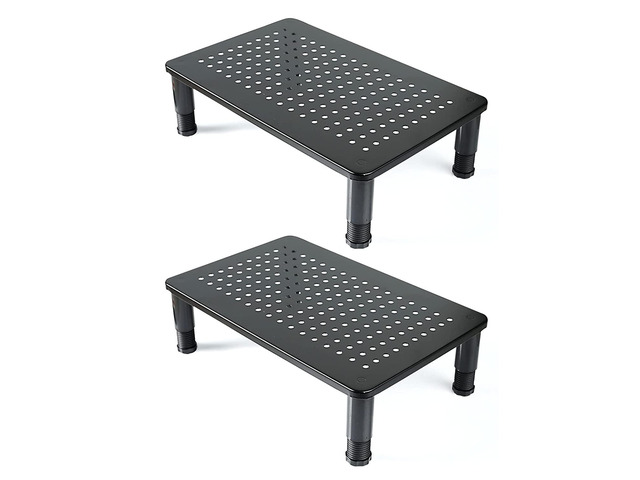 2-Pack Premium Monitor Stand With Ventilated Metal Top & Non-Skid Adjustable Height Legs - Ideal For Laptop, Computer, Imac, Pc, Printer &...