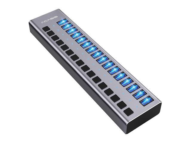 ACASIS Powered USB Hub 16 Ports USB 3.0 Data Hub with Individual On/Off Switches and 12V7.5A 90W Power Adapter USB Hub 3.0 Splitter for Laptop, PC,.