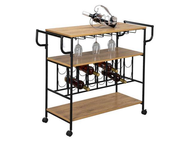 3 Tiers Home Cellar Bar Serving Cart Mobile Kitchen Trolley Industrial Wine Rack photo