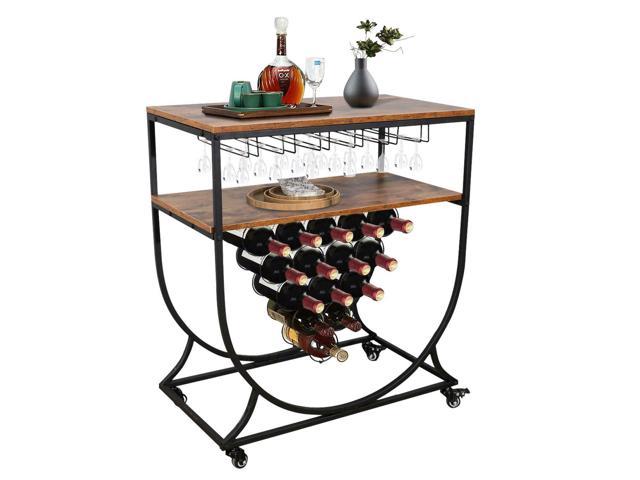 Kitchen Cellar Dining Bar Serving Cart Bottles Wine Rack Storage Glass Holder photo