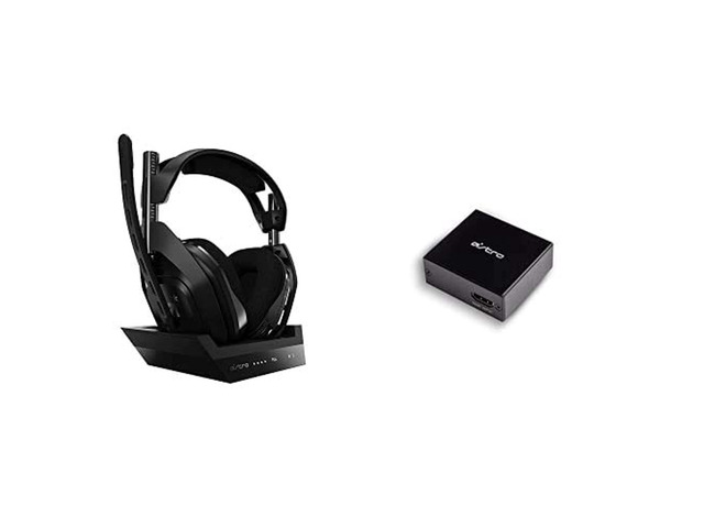 ASTRO Gaming A50 Wireless + Base Station for Playstation 4 & PC - Black/Silver (2019 Version) with ASTRO Gaming HDMI Adapter for Playstation 5