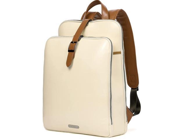 Womens Backpack Purse Leather 15.6 Inch Laptop Travel Business Vintage Large Shoulder Bags Beige With Brown (690133512633 Electronics Computer Components Laptop Parts) photo