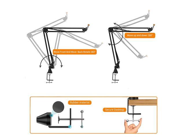 Quadcast Boom Arm - Adjustable Heavy Duty Suspension Mic Stand With Upgraded Desk Clamp Compatible With Hyperx Quadcast S Rgb Usb Condenser Mic And...