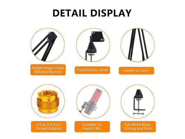 Quadcast Boom Arm - Adjustable Heavy Duty Suspension Mic Stand With Upgraded Desk Clamp Compatible With Hyperx Quadcast S Rgb Usb Condenser Mic And...