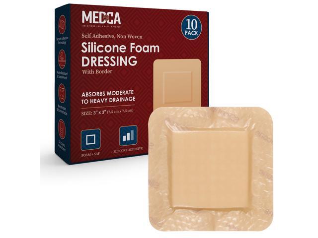MEDca Silicone Foam Dressing w/ Adhesive Border 3'x3' (Pack of 10) Waterproof Silicone Bandages for Wounds, Highly-Absorbent Wound Dressing Bandage...