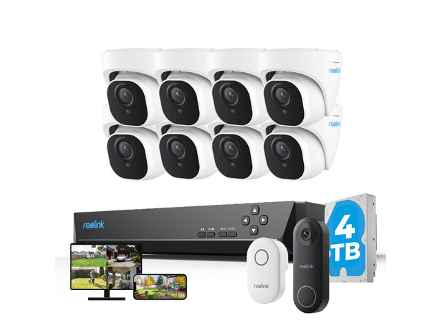 Reolink RLK16-820D8-A with Video Doorbell WiFi, 16 Channel Outdoor PoE Security Camera System, Night Vision, Pre-Installed with 4TB HDD, 8pcs 4K IP...