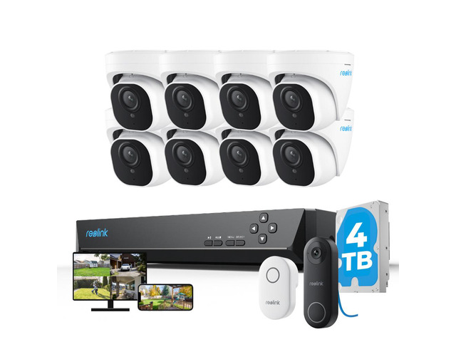 Reolink RLK16-820D8-A with Video Doorbell PoE, 16 Channel Outdoor PoE Security Camera System, Night Vision, Pre-Installed with 4TB HDD, 8pcs 4K IP...
