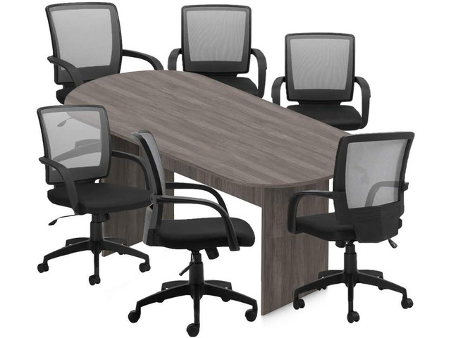 GOF 8 FT Racetrack Conference Table w/ 6 Chairs Set for Home Office, School, Library, Board Room, Meeting Room, Break Room - Sturdy Table &...