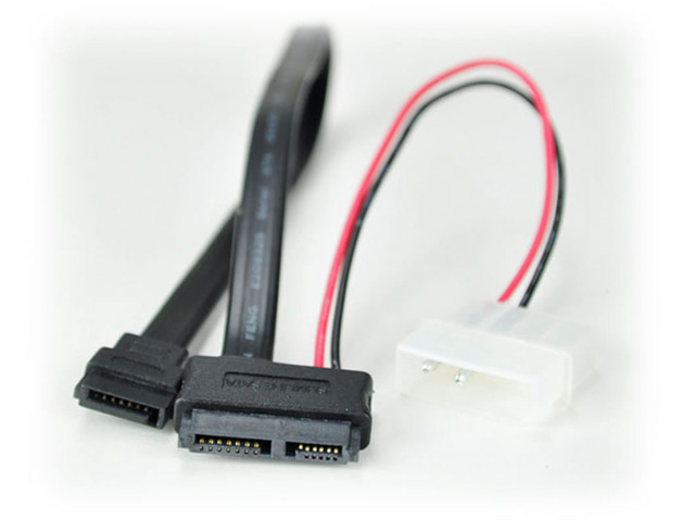 AYA 20' (20-Inch) Slimline SATA 13-Pin (7+6) to SATA 7-Pin with Molex Power Adapter Cable - AYA-SATA2-MLX