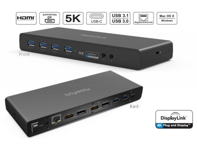 USB C Ultra 5K Universal Docking Station: Dual Display 2X HDMI + 2X DisplayPort, 6X USB 3.0, Gigabit Ethernet LAN, Audio + Mic for MacBook Pro & .