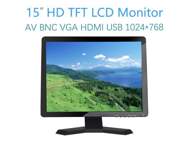 15 inch Monitor HD TFT 1024x768, 300cd/m2 LCD with Video Audio AV USB VGA HDMI 15' Display for CCTV Camera PC DVD Laptop