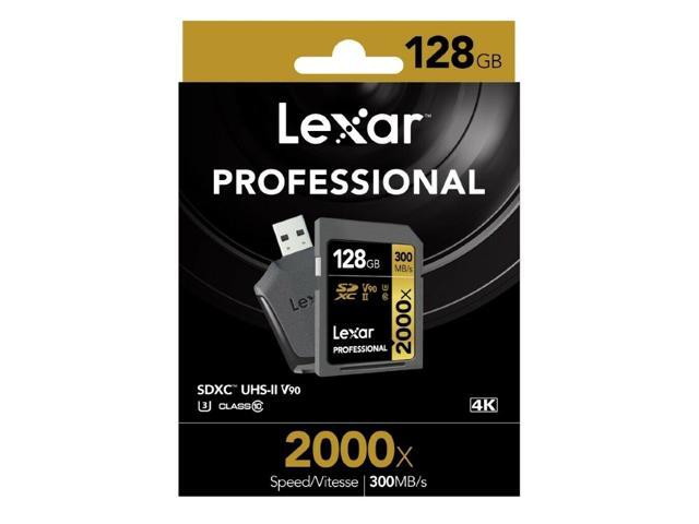 Lexar LSD128CRBANZ2000R CYU 128GB 17p SDXC 2000x r300MB/s w260MB/s Class 10 UHS-II U3 V90 4K Professional Secure Digital Extended Capacity Card w/.
