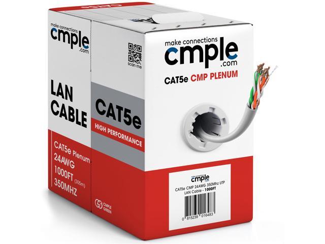 Cmple - Cat5e Plenum Cable 1000ft, CMP, White 350MHz Gigabit Ethernet Solid Network Internet Bulk UTP