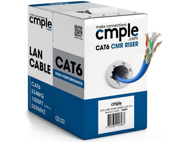 Cmple - Cat6 Cable 1000ft Bulk Lan Ethernet Cat 6 Wire Network UTP 23AWG CMR Riser 10 Gbps 550 MHz Pull Box 1000 Feet, Blue