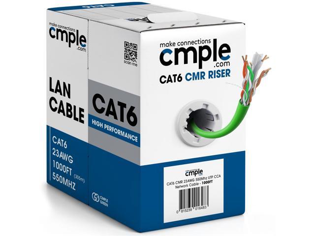 Cmple - Cat6 Cable 1000ft Bulk Lan Ethernet Cat 6 Wire Network UTP 23AWG CMR Riser 10 Gbps 550 MHz Pull Box 1000 Feet, Green