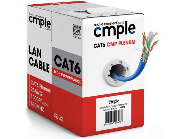 Cmple - Cat6 Plenum Ethernet Cable 1000ft, Cat 6 Cable (CMP) 550MHz Unshielded Twisted Pair (UTP) 10 Gigabit Solid Network Cable, Bulk Ethernet.