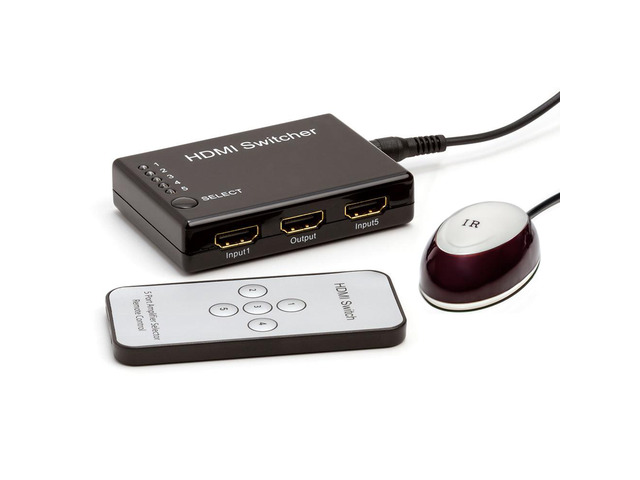 CMPLE 5-Port High Speed HDMI Switch 5-in-1 out (5x1),3D, Full HD 1080p with Remote, IR Extender Receiver & Power Adapter