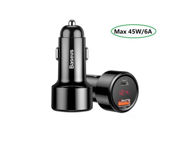Baseus 45W Type-C PD USB QC3.0 Car Charger of Aluminum Alloy and Smart IC Core, Type-C Power Delivery, Quick Charge 3.0, Big Power and FCC CE RoHS.