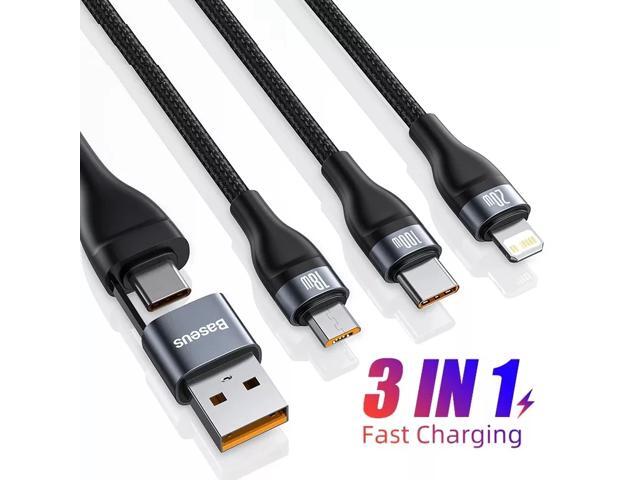 Baseus 3 in 1 USB Cable Fast Charging Type C USB Cable 100W Data Charger Cable Mobile Phone USB Cable for iPhone Type-C Micro, 3in1 USB-C USB to iP.