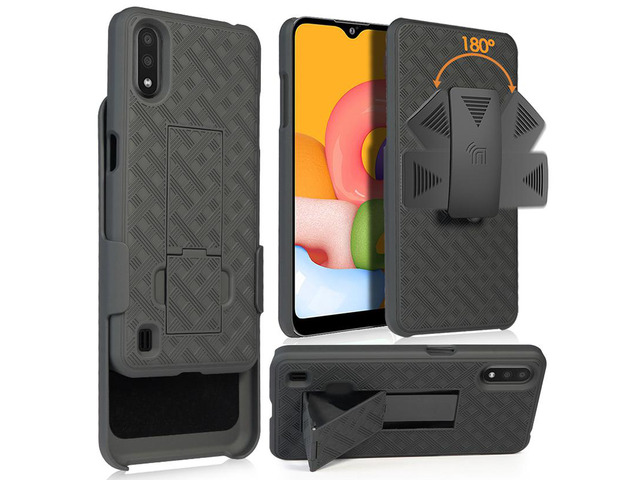 Black Case Kickstand Cover and Belt Clip Holster Holder for Samsung Galaxy A01