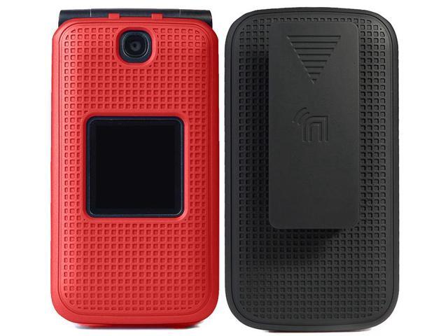 Red Case and Belt Clip Holster for Alcatel Go Flip V, MyFlip, QuickFlip, Flip-2