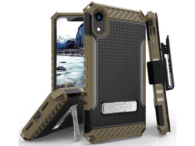 Brown Tri-Shield Rugged Case Cover + Belt Clip Holster for Apple iPhone XR 6.1'