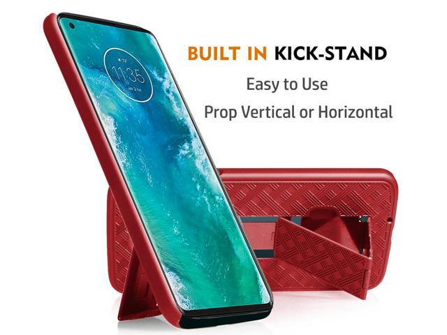 Red Hard Case Kickstand Cover + Belt Clip Holster Stand for Motorola Edge Plus