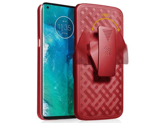 Red Hard Case Kickstand Cover + Belt Clip Holster Stand for Motorola Edge Plus