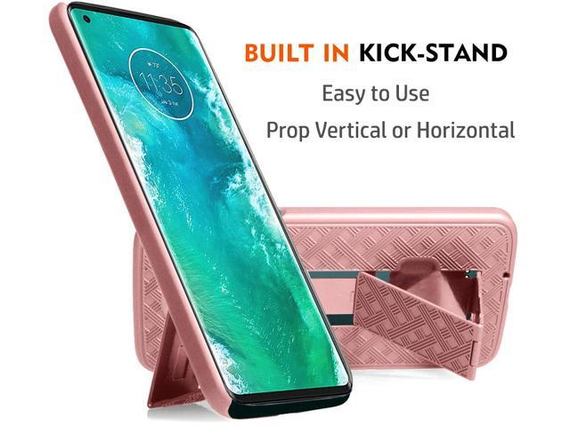 Rose Gold Pink Hard Case Kickstand Cover + Belt Clip for Motorola Edge Plus