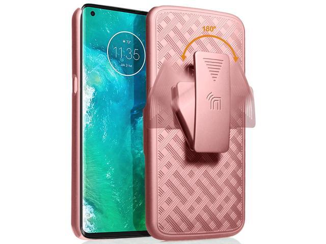 Rose Gold Pink Hard Case Kickstand Cover + Belt Clip for Motorola Edge Plus