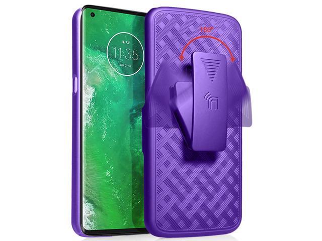 Purple Hard Case Kickstand Cover + Belt Clip Holster for Motorola Edge Plus